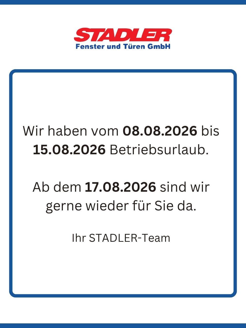 Hinweis Betriebsurlaub